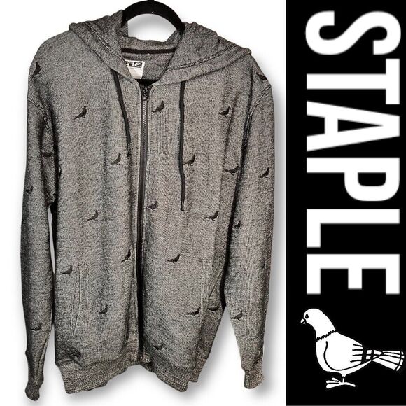 Staple Pigeon Brand Sweater Hoodie Embroidered Size Large Cotton Grey - Picture 2 of 8